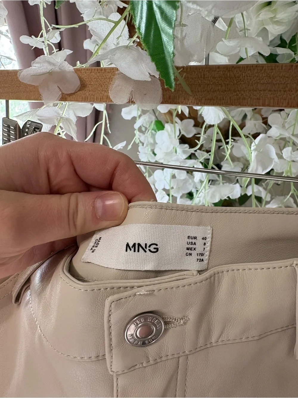 Mango Faux Leather Beige Pants